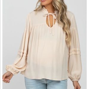 New with Tags! Pinkblush Cream Ruffle Neck Pintuck Balloon Sleeve Maternity Top